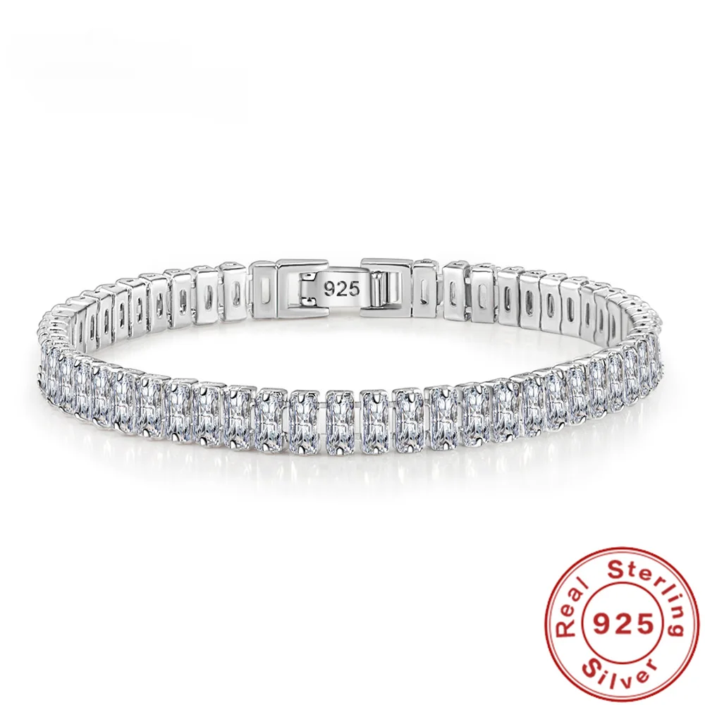 Pulsera de plata de ley 925 para mujer, brazalete de cristal fino, joyería de compromiso, Glamour de boda, 18CM, diseñador de lujo