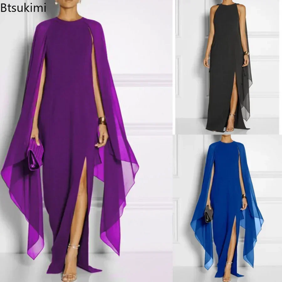 

2025 Women's Sexy Evening Party Long Dress Solid Elegant Women Lace Dress Swing Shawl Unique Maxi Dress Female Vestidos De Mujer