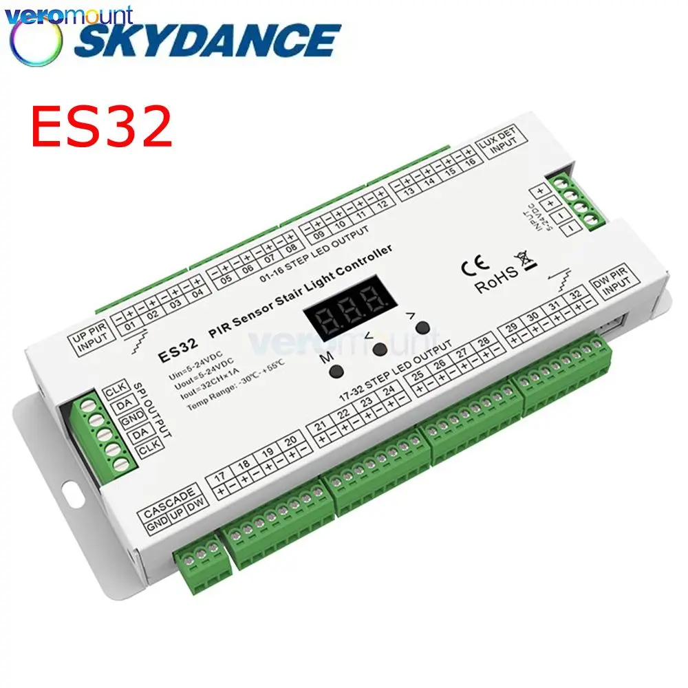 Skydance ES32 Smart Stair Light Controller 32 Stepcase sensore di movimento PIR sensore di luce diurna SPI Pixel Controller di illuminazione a led