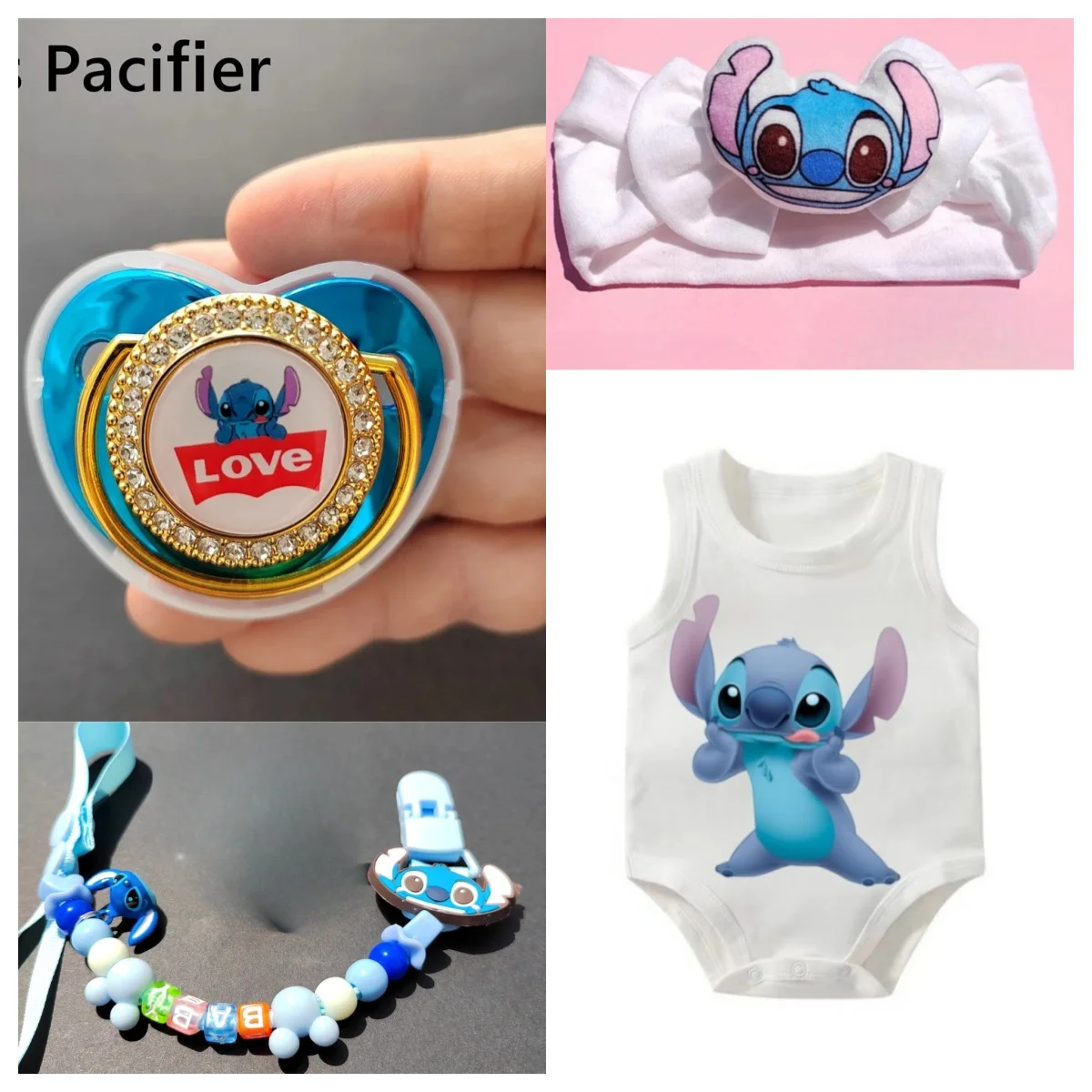 Baby personalized pacifier clip Newborn crawler Headband Luxury pacifier holder Bling Baby silicone Nipple BPA-free tether Baby