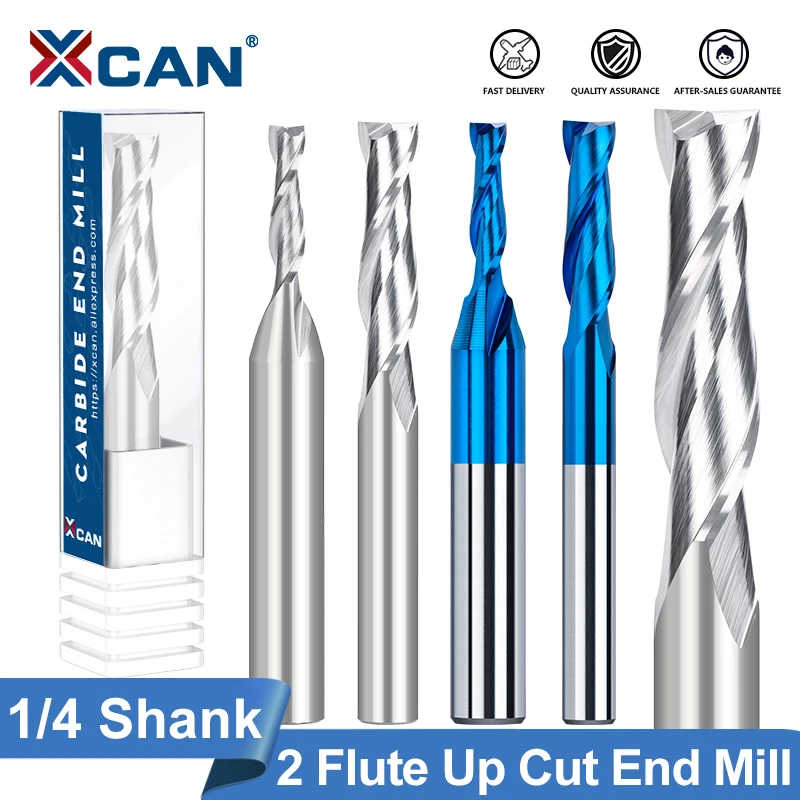 XCAN End Mill UP Cut Spiral Router Bit 1/4 6.35mm Shank Carbide Milling Cutter for Woodworking