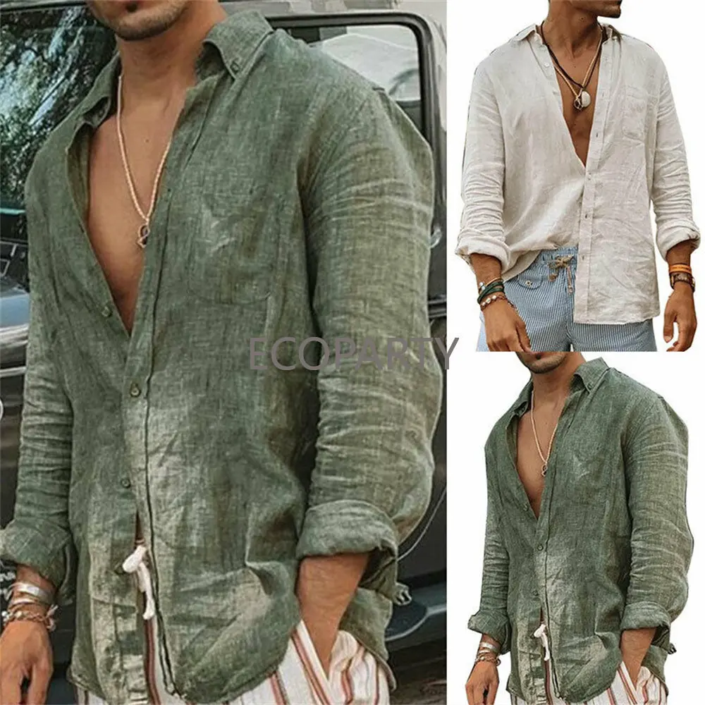 

2023 New Men's Casual Blouse Cotton Linen Shirt Loose Tops Long Sleeve Tee Shirt Spring Autumn Casual Sexy Handsome Men's Shirts