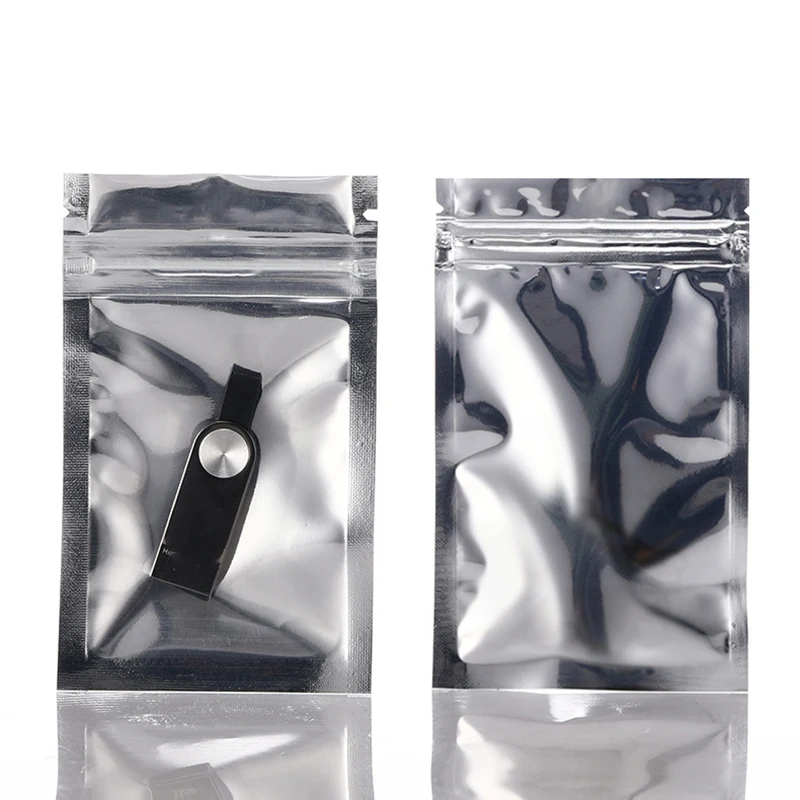 100pcs Translucent Smell Proof Mylar Bags Gloosy Silver Heat Sealable Zip Lock Aluminum Foil Flat Pouch Food Package Bag