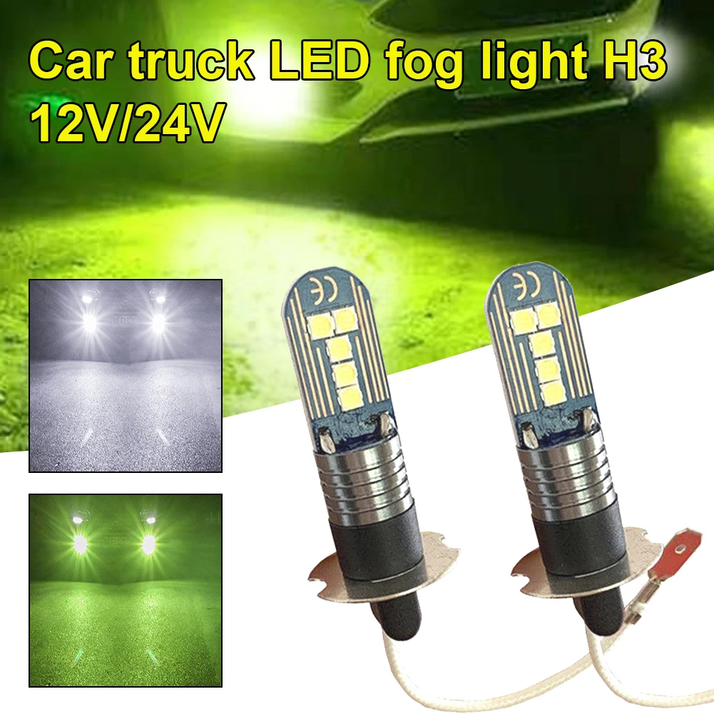 2pcs H3 Led Car Fog Light 6000K Super Bright 3030 Chips Auto Fog Lamp Day Running Light Auto DRL Plug Play DC 12V White Green