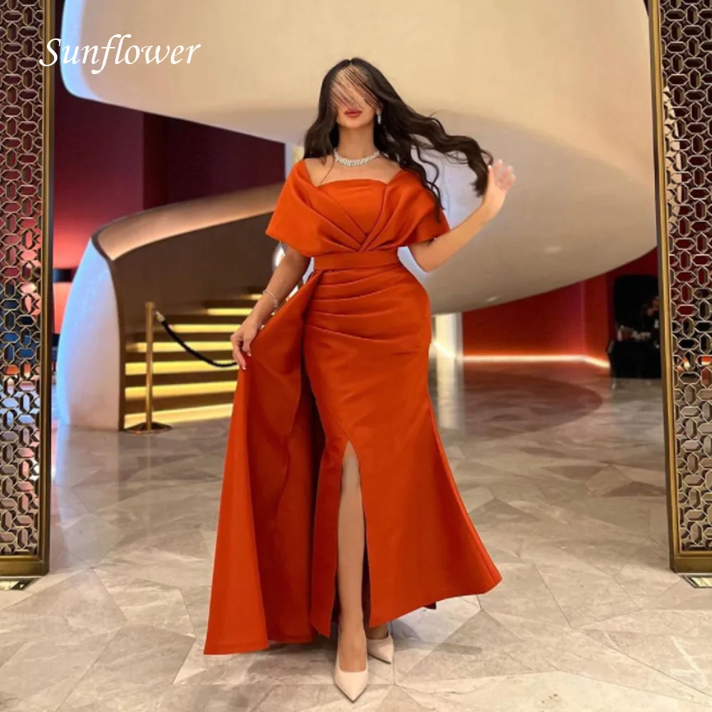 

Sunflower Square Collar Prom Gowns Cap Sleeve Mermaid Evening Dress Slim Ankle-Length Party Dress 2023 Satin High-end Custom