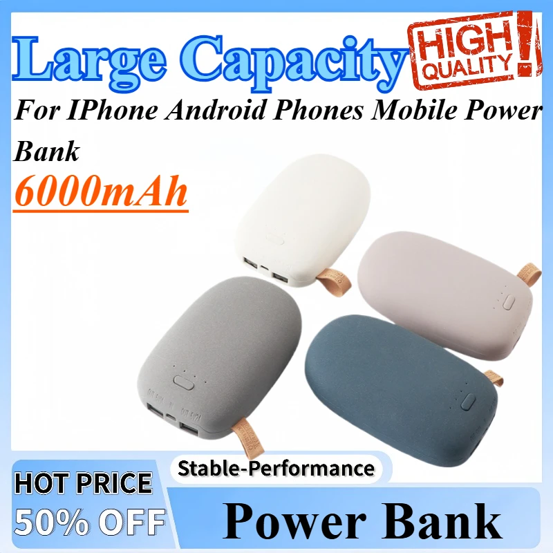 

6000mAh Mini Pebble Shaped Power Bank Large Capacity External Battery Compatible For IPhone Android Phones Mobile Power Bank