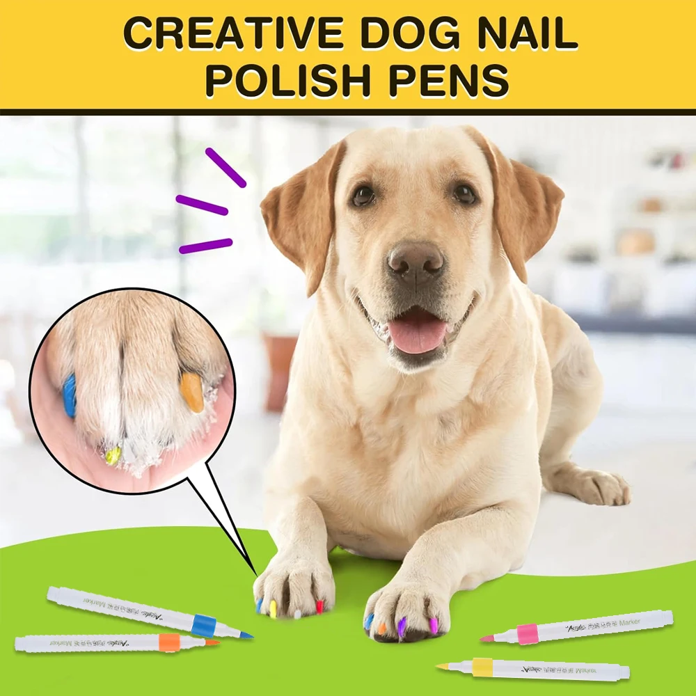 Dog Nail Polish Pen, 12 Colors Pet Nail Polish to Create Beautiful Nails with Girl Pets Dog Grooming, Quick Dry & Easy to Use