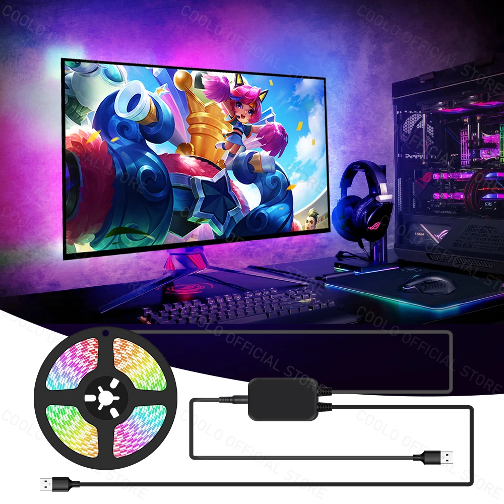 Ambient PC Backlight for Game E-Sports Computer Monitor, immersion Gaming Desktop Sync RGB LED Strip Light Screen Decor Lights