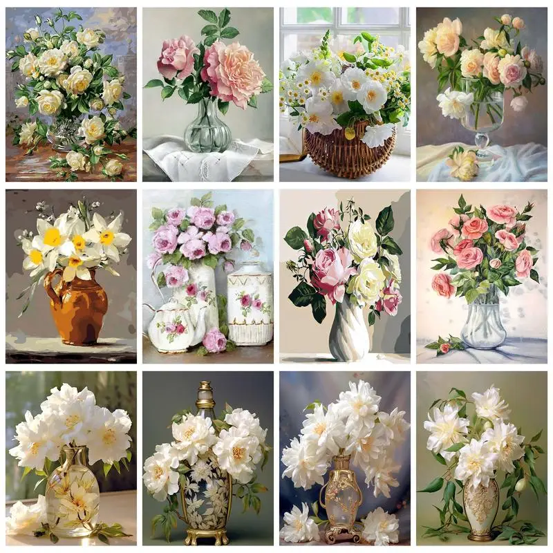 

RUOPOTY Flowers Diy Painting By Numbers For Adults Frame Kits Picture By Numbers For Home Wall Decors Diy Gift 40x50cm