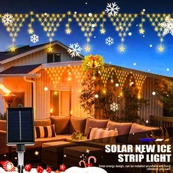 Outdoor Solar Lights New Year Decoration Icicle Pentagram Light String 8 Lighting Modes Garden Patio Staircase Decor Lamps