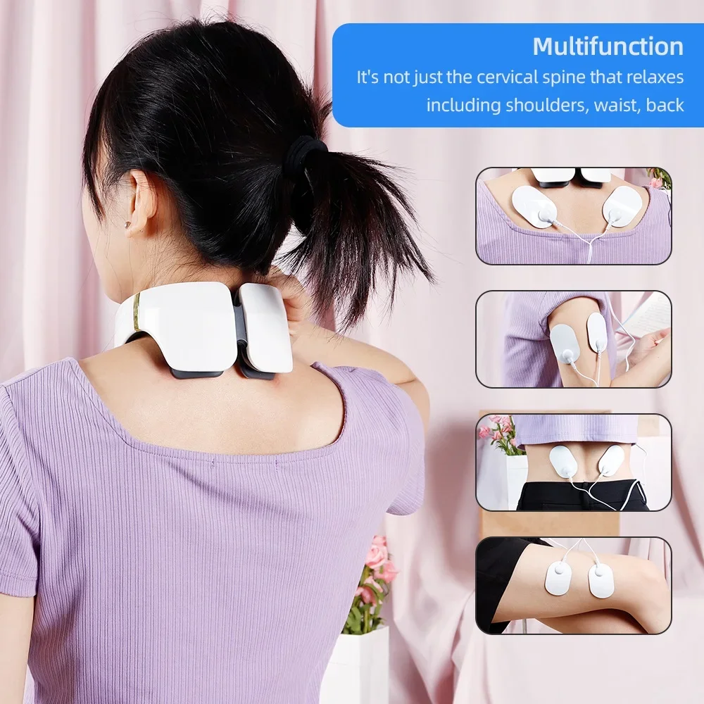 4 Modes Neck Electric Back Massager Pain Relief 15 Level Strength Kneading Vertebra Muscle Hammer Electric pulse Heating Therapy