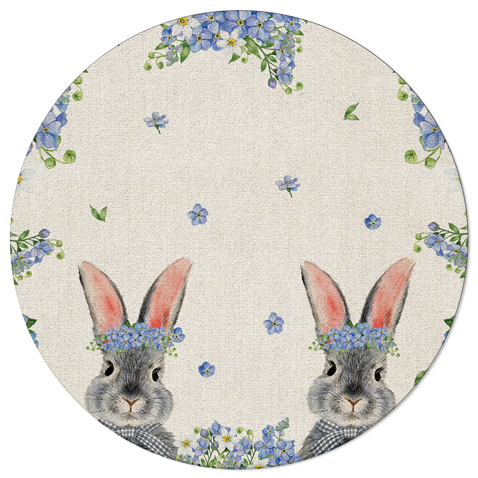 Easter Bunny Blue Flower Round Area Rug Carpets For Living Room Large Mat Home Bedroom Kid Room Decoration