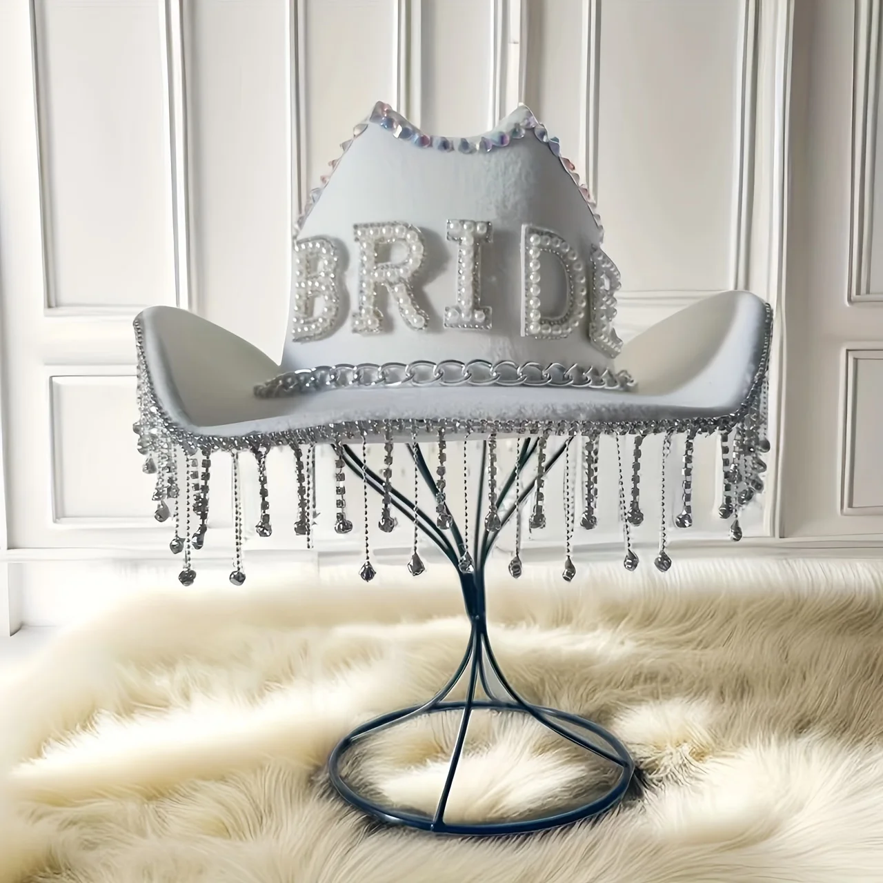 HongLuan BRIDE White Cowboy Straw Hat for Women, Luxury Wedding Hats, Cowboy Accessories & Cowgirl Hats for Ladies Adults Woman