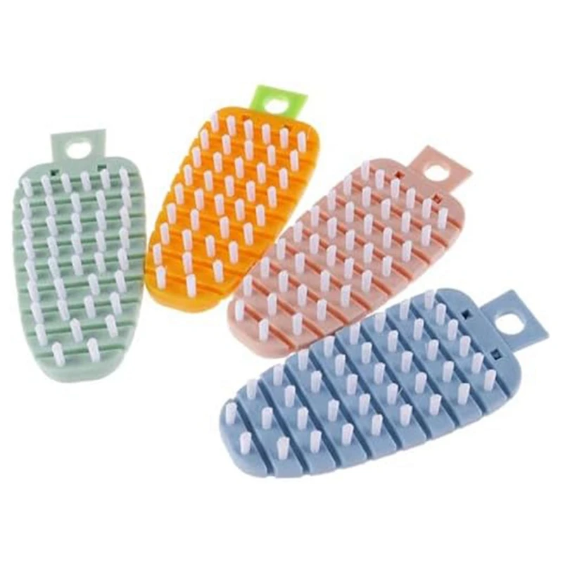 4 PCS Carrot Kitchen Brush, Fruit And Vegetable Cleaning Brush, Potato Scrubber, PP+PE Flexible Fruit Brushes,Vegetable Scrubber