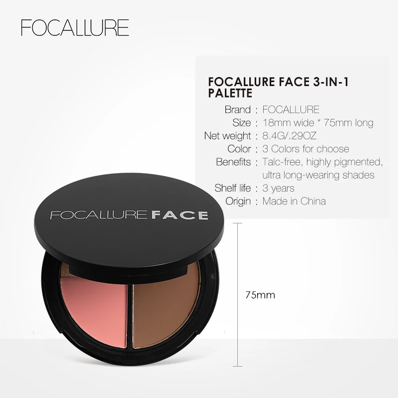 FOCALLURE 3 Colors Matte Face Bronzers Highlighters Palette Ultra-fine Natural Creamy Texture Contouring Powder Makeup Cosmetics