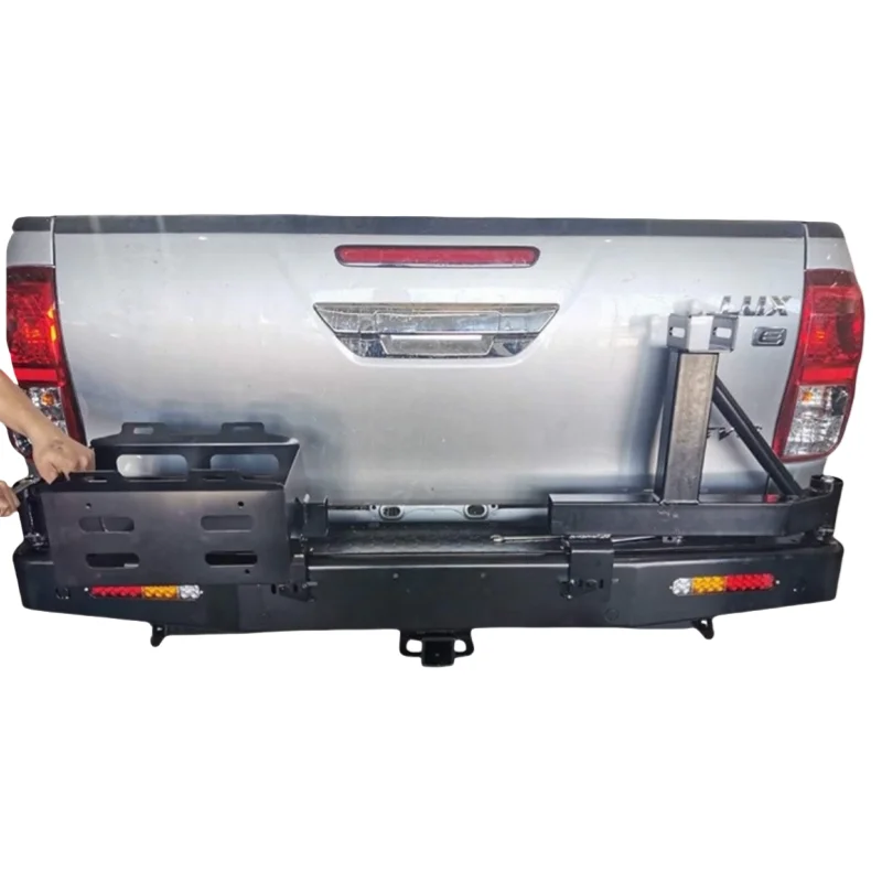

TOP DMAX Rear Off-Road BullBar with Fuel Tank and Spare Bracket New Standard Car Rear Bumper with Fog Light Cut-Outs