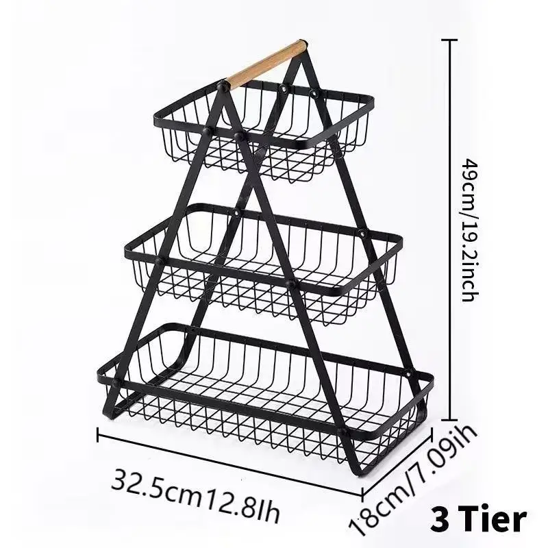 Fruit basket three-layer metal fruit and vegetable storage basket kitchen