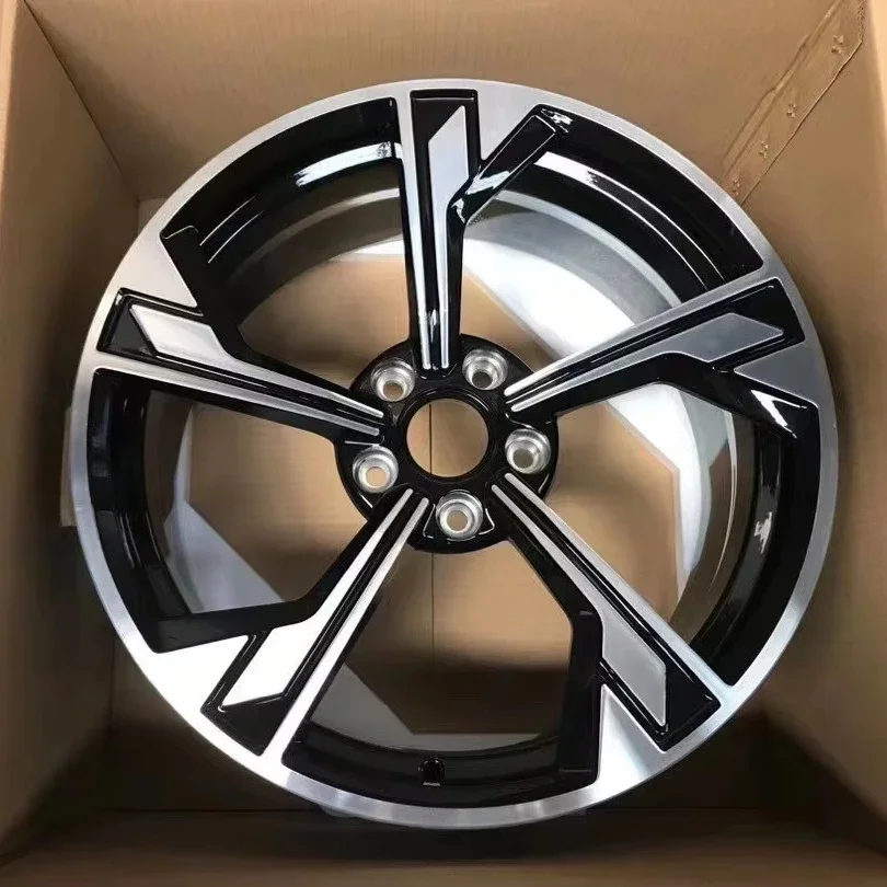 In Stock 17 18 19 Inch Cast Wheels with Black Machine Face 5x114.3 Passenger Car Tires Five Spoke Design for  A4 A6 A8