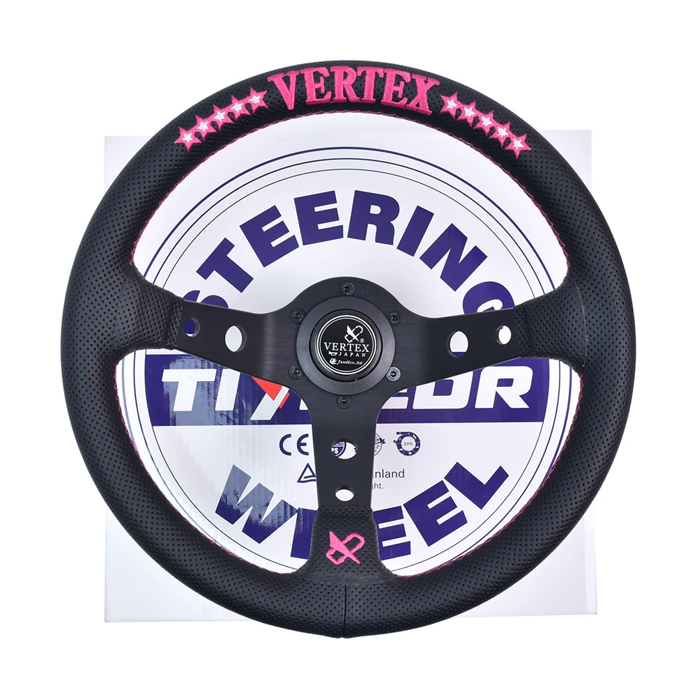 

VERTEX STEERING Funky Queen 320mm Perforated Microfiber Leather Sports Steering Wheel 90MM Depth Pink Steering Wheels For Car