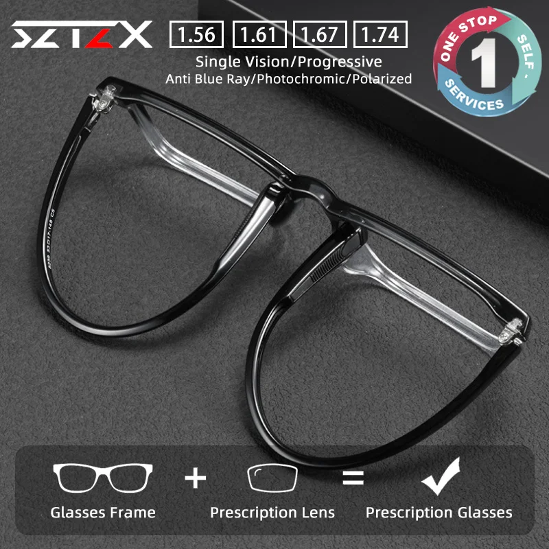 SZTZX Vintage Minimalist Business Prescription Glasses Anti Blue Light TR90 Myopia Glasses Custom Progressive Reading Eyewear