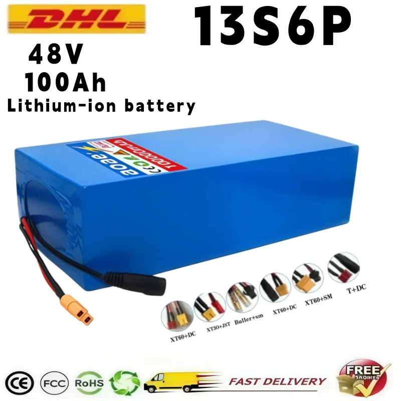 48V 100Ah Lithium Battery Pack 100% Original 18650 13S6P 100000mAh Built-in 50A BMS for 2000W Citycoco Scooter