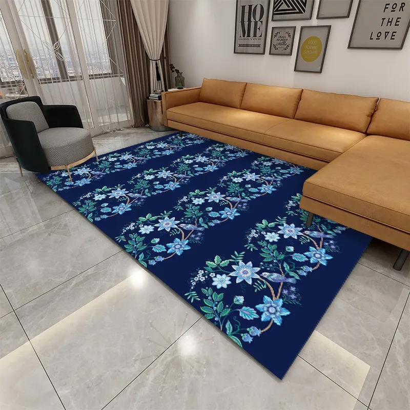 Reese Velvet Fleece Living Room Soft Carpet Bedside Large Rug Chinese Vine Flower And Bird Light Luxury Floor Decor Sofa Mats