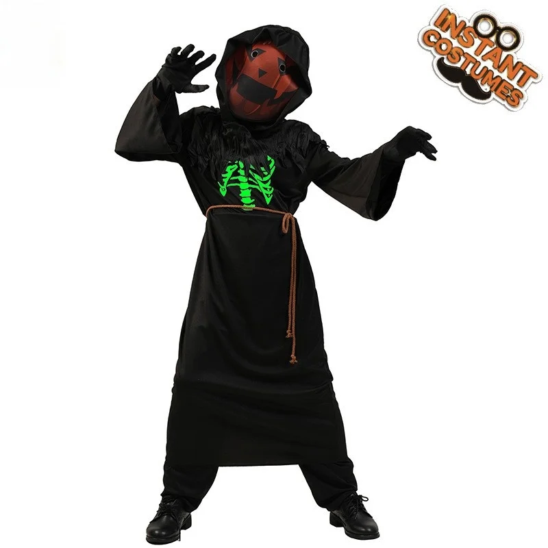 

loween Glowing Pumpkin Menger Par Costume Stage Performance Clothing Children's Night Light Outfit Traditional Chines...