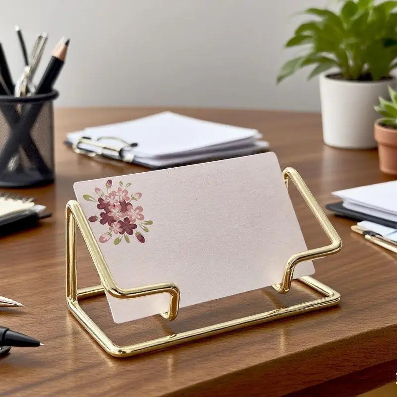 

Metal Business Name Card Holder Desk Bracket Card Organizer Business Card Display Rack Office Supplies Simple Desktop Decorative