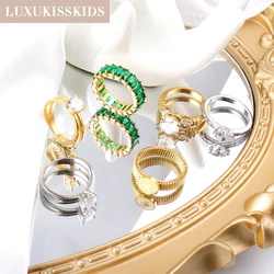 LUXUKISSKIDS Wedding Rings For Woman/Men/Couple Engagement Jewelry Stainless Steel Luxury Shiny Zirconia No Fade Gold Color Ring