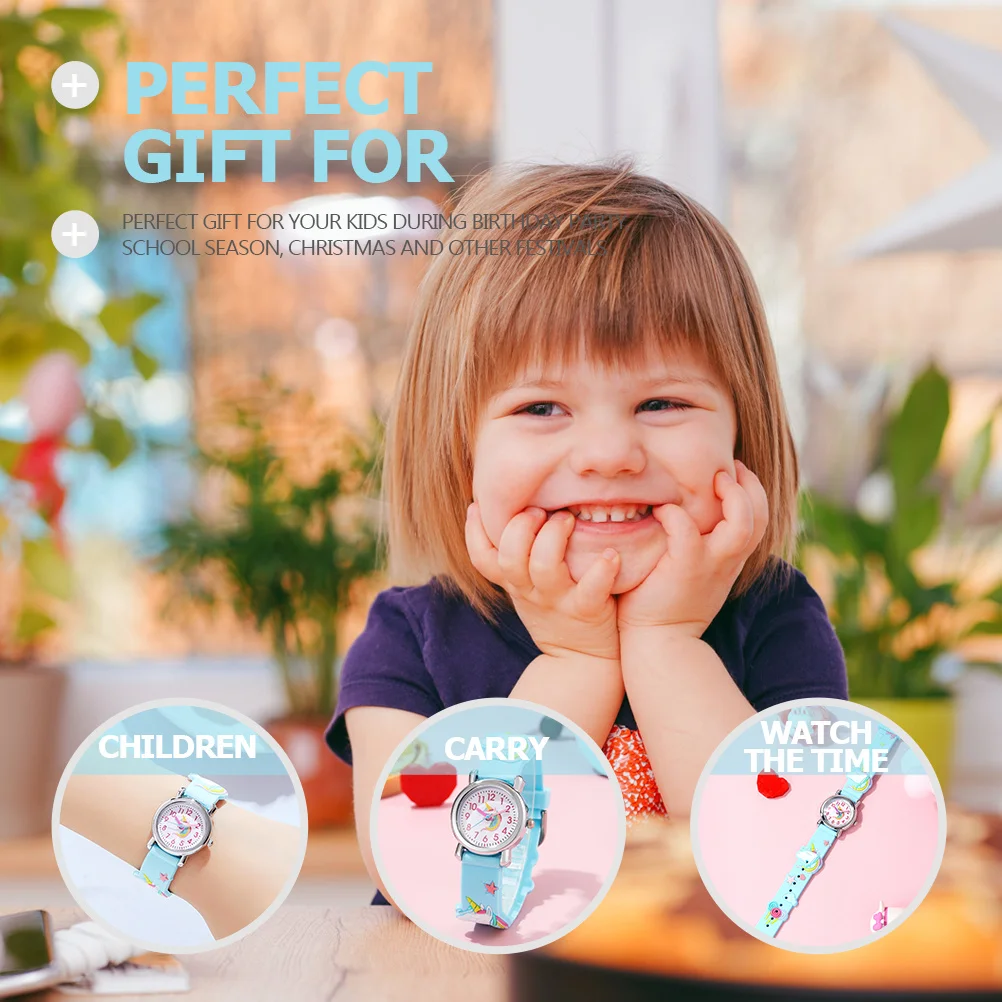 ساعة أطفال لطيفة على شكل وحيد القرن كرتونية حساسة للأطفال للفتيات مع حركة دقيقة ومهرجان رائع وحرفية مثالية #5