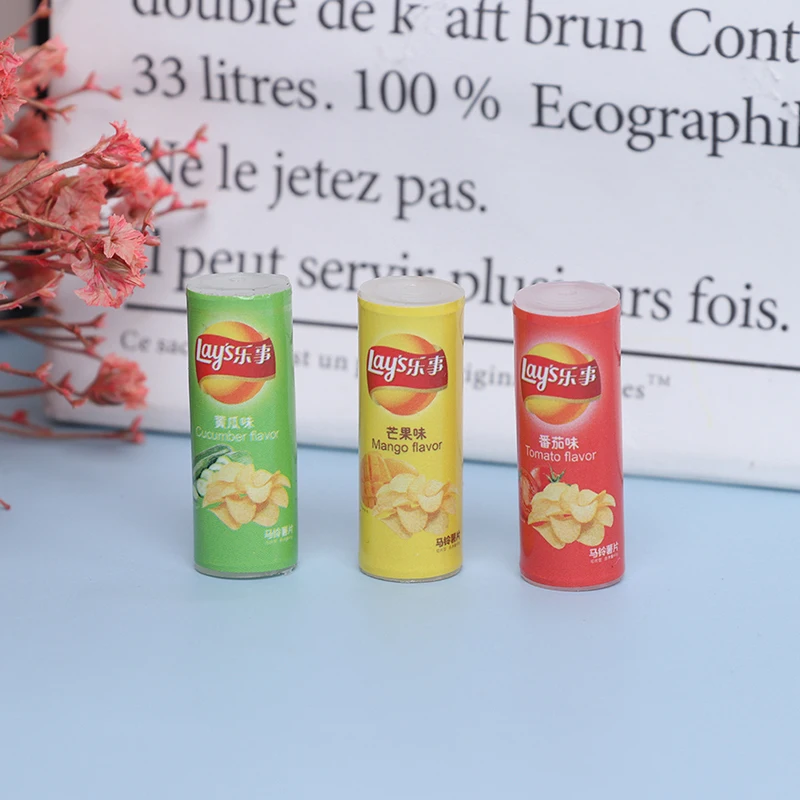 3Pcs 1:12 Dollhouse Miniature Potato Chips Bottle Doll House Kitchen Food Toy