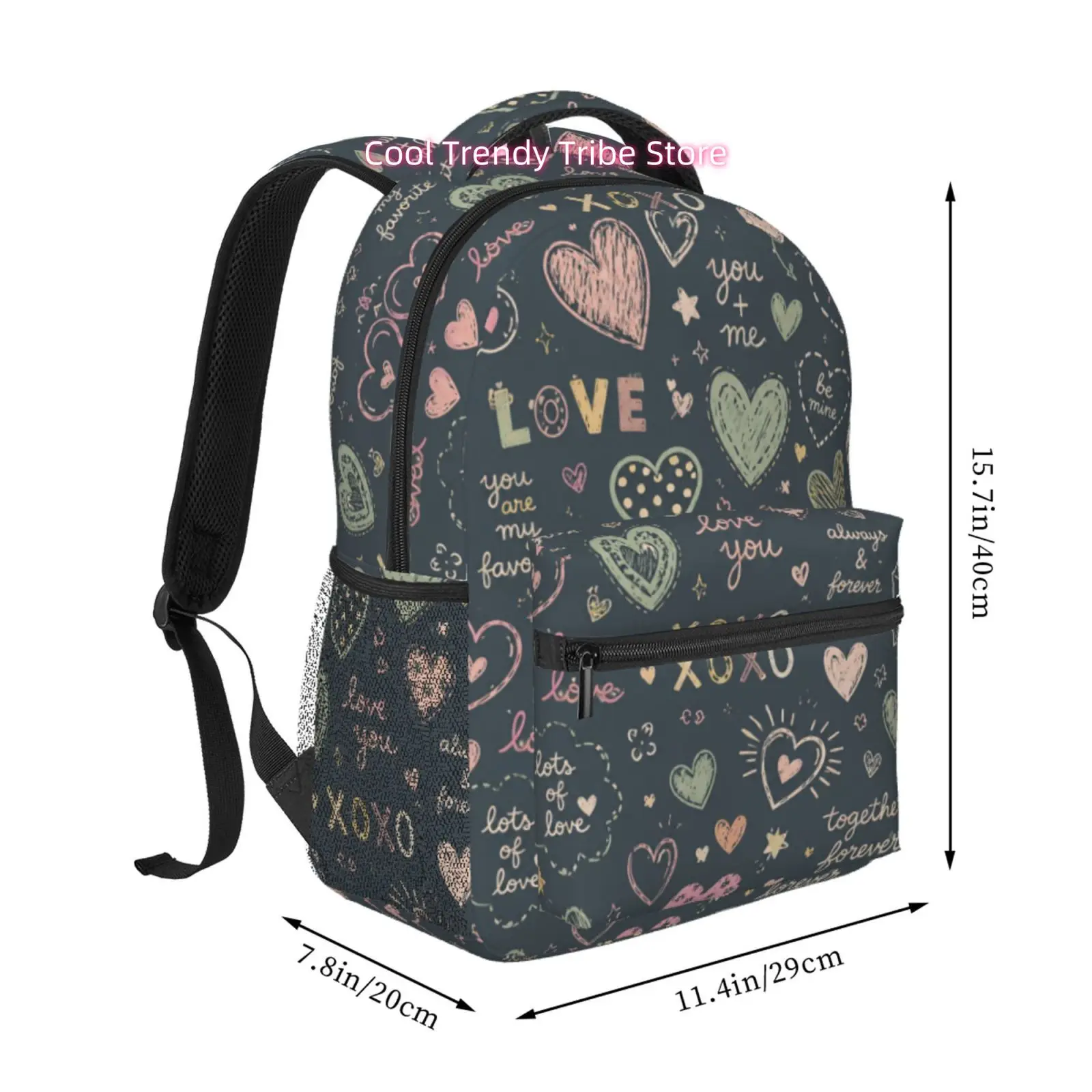 Vintage Love Quote Doodle Print Backpack Suitable for Adults - Oxford Cloth Adjustable Shoulder Straps, Lightweight Daypack with