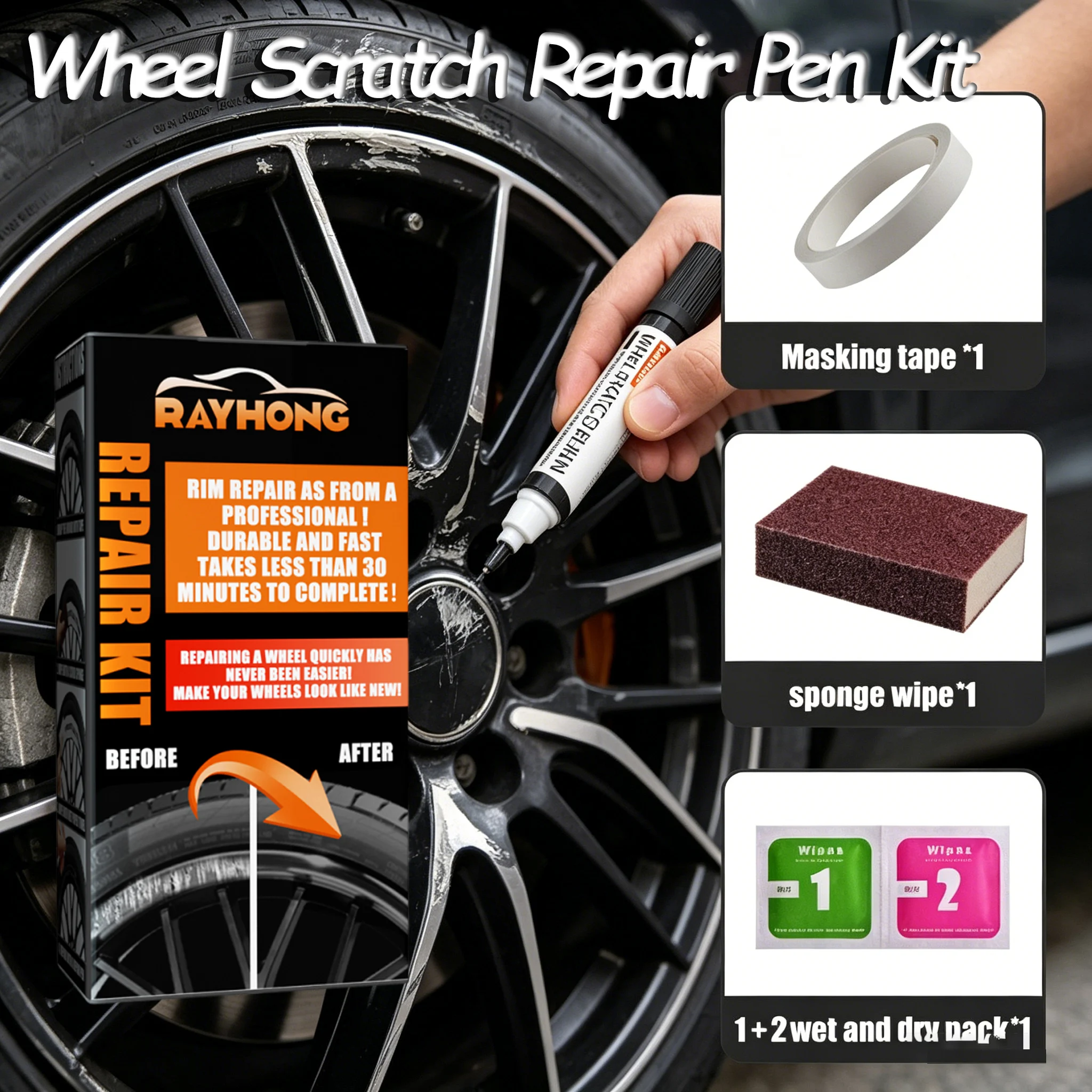 Kit de Reparación de Llantas, Lápiz Reparador de Arañazos para Llantas de Aleación de Automóvil, Suministros de Restauración de Llantas, Reparación de Llantas de Aleación de Automóvil
