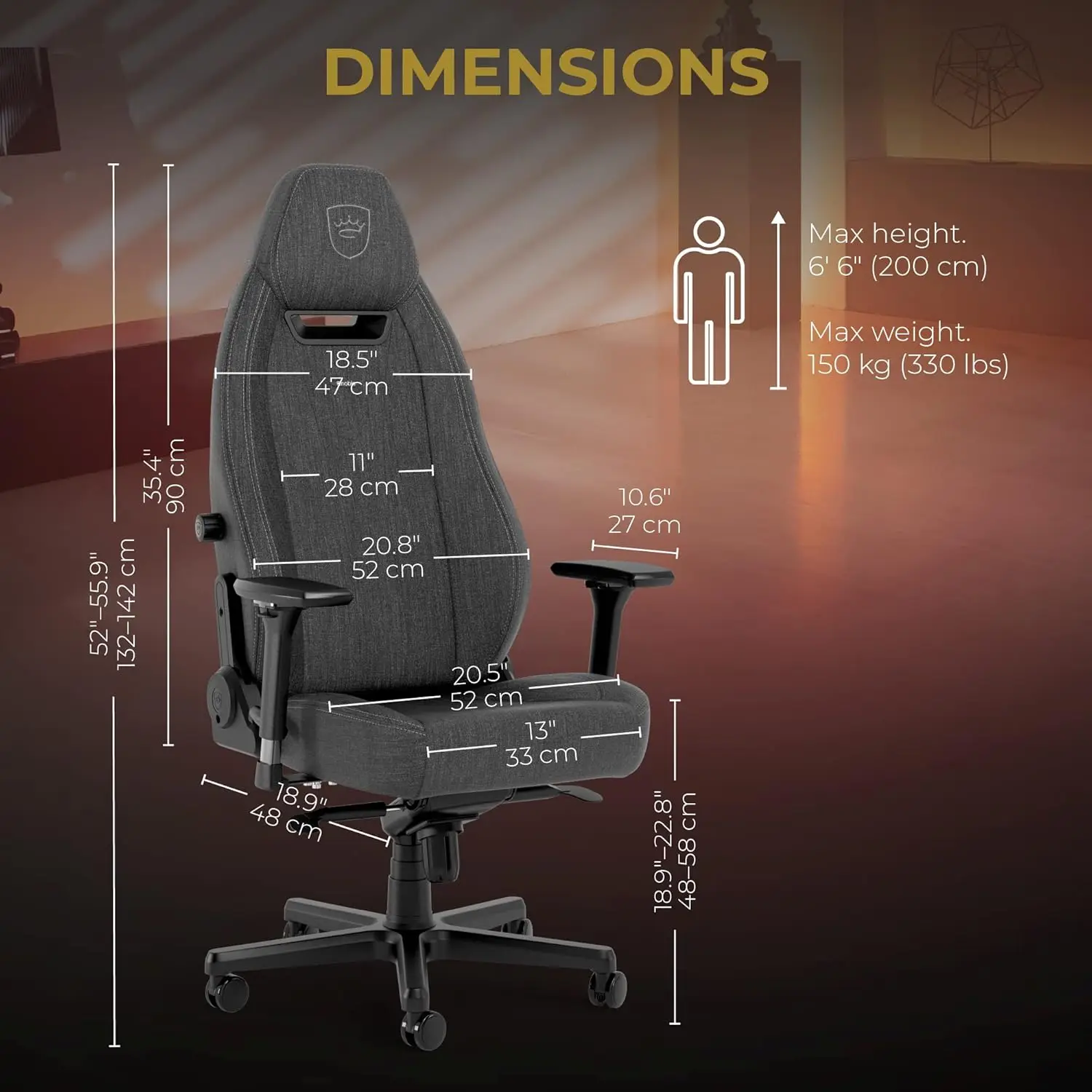 Ergonomic Gaming Chair, Office Chair with Lumbar Support, Fabric, Anthracite Edition