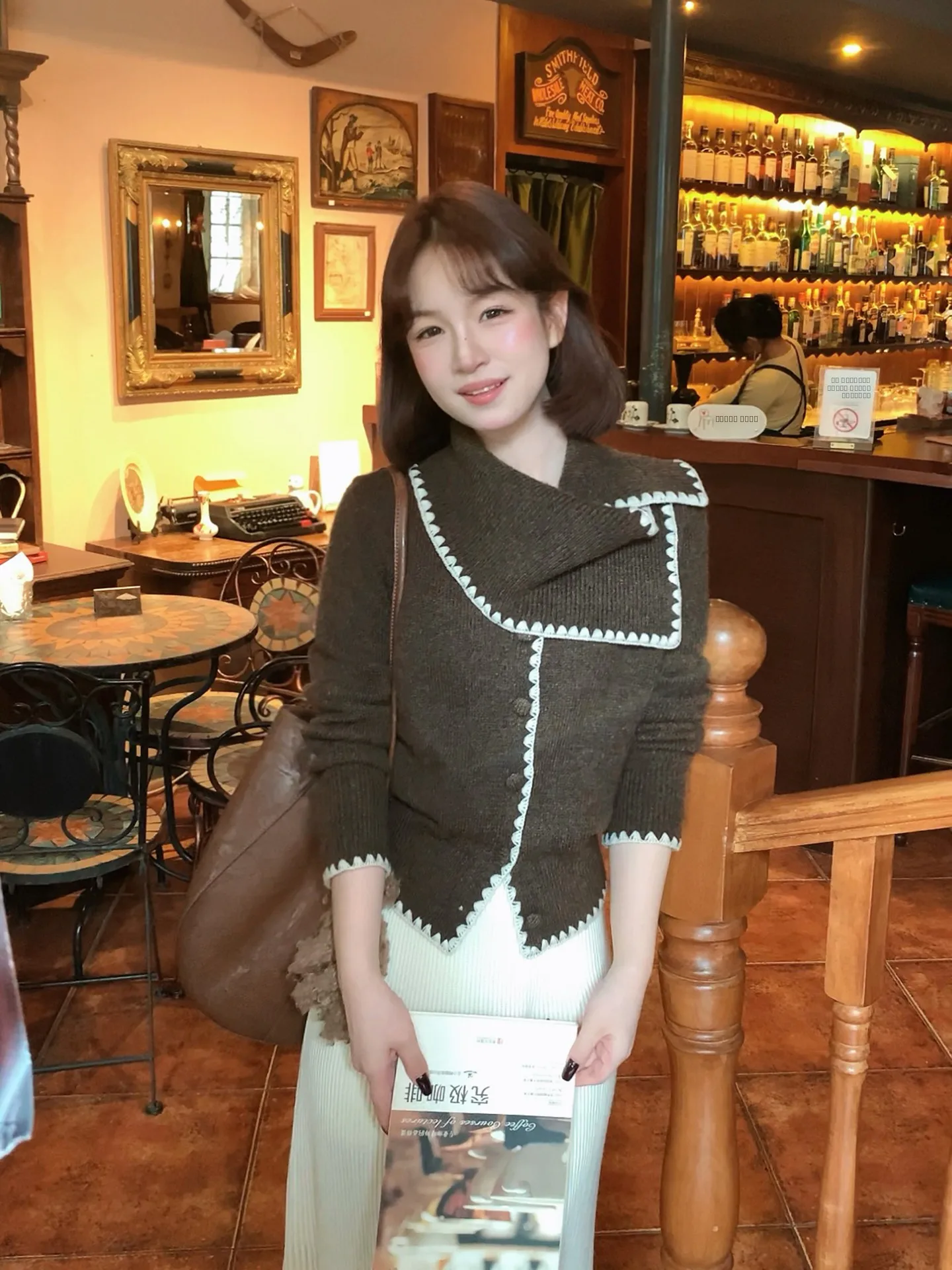 

Autumn Winter Versatile Knitted Coat Irregular Collar Commute Sle Long Sve round Ne Warmth Heating Straight Cut Women'...