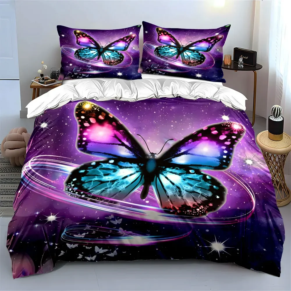 Colorful Butterfly Galaxy Design Set Multiple sizes kid's and adults' bedroom Exquisite 3PC bedding set, gift