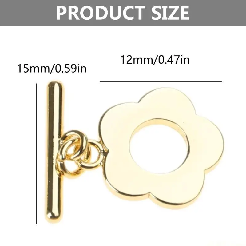 D46E 5Sets T-Bar Closure Clasp Flower Toggle Clasp Jewelry Fastener Buckle OT End Clasps Connector DIY Jewelry Hardware