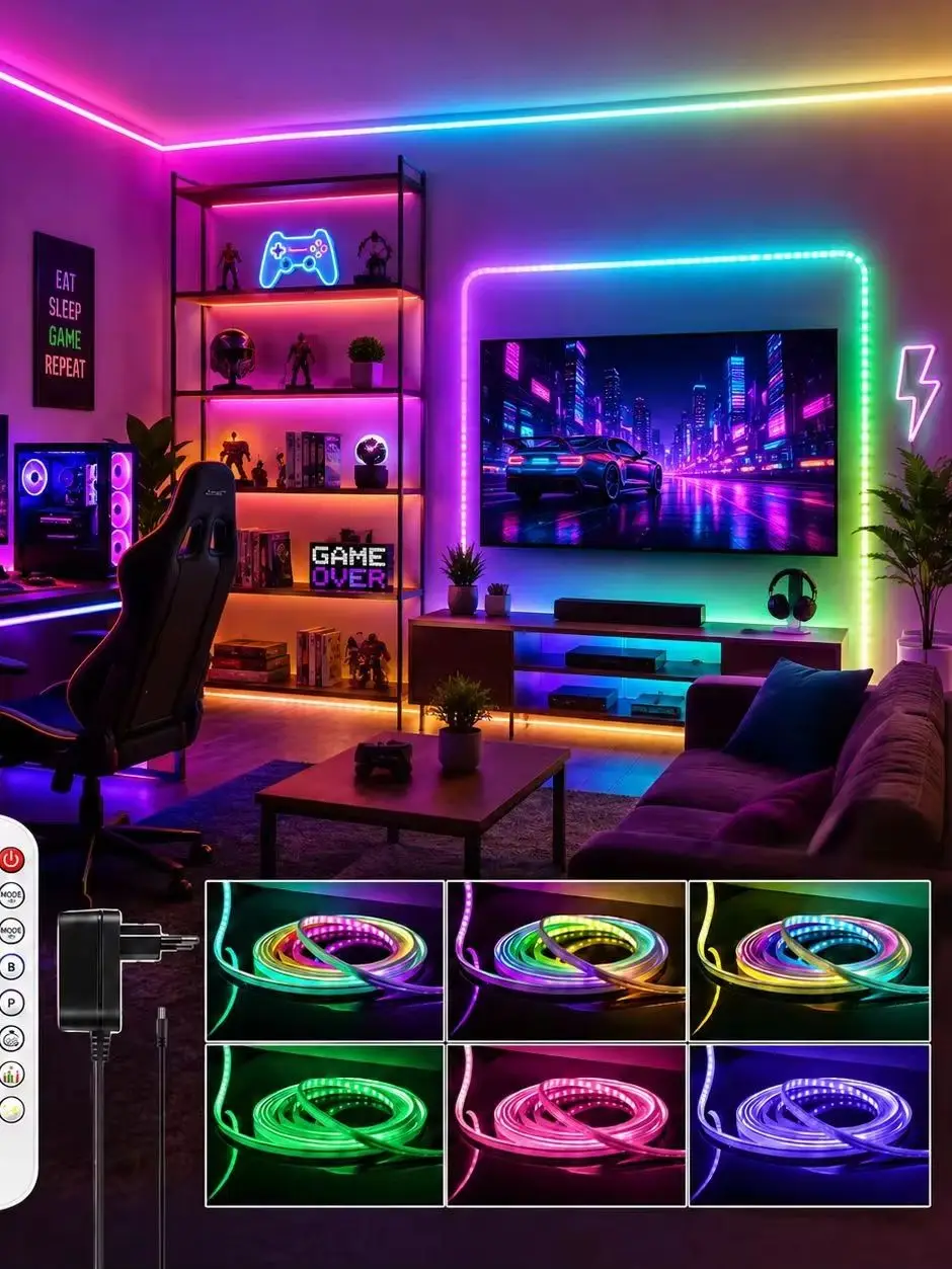 5/10/15/20/30M RGBIC LED-Streifenlicht App-Musiksynchronisation Segmentiertes Farbwechsel-Neonlicht Flexibles Ambiente-Hintergrundlicht für Zuhause, Spielzimmer, Schlafzimmerdekoration