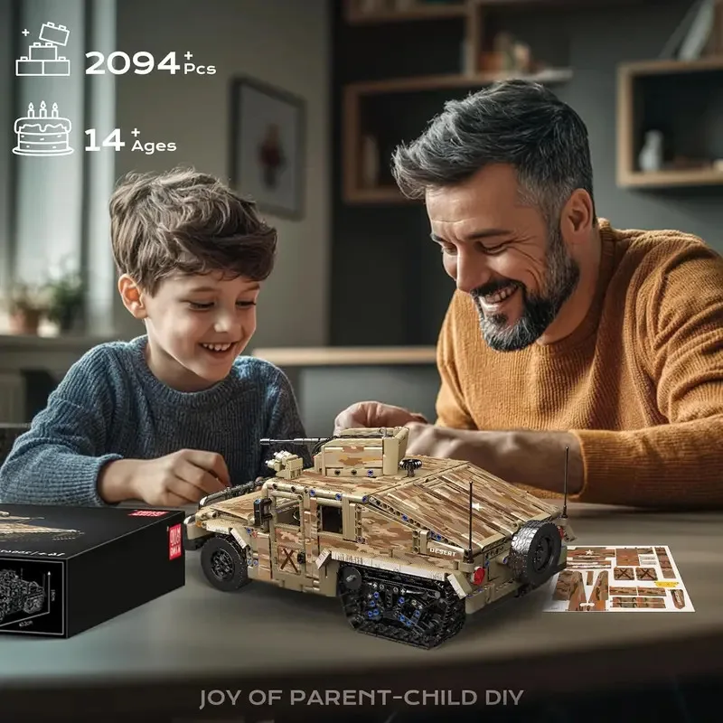 MOULD KING 20047 Remote Controlled Military Humvee Tracked Vehicle Building Blocks Set for Adults Technical Toy