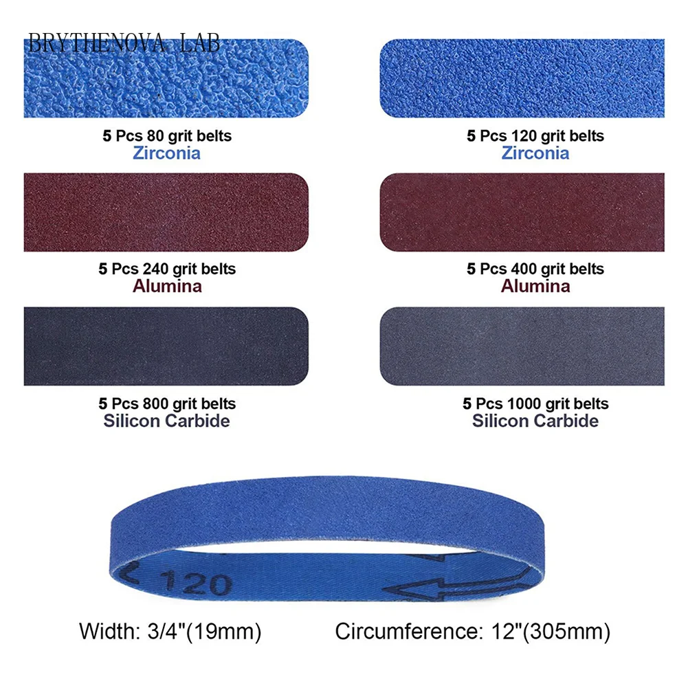 30pcs 3/4''x12'' Replacement Sanding Belt Kit 80/120/240/400/800/1000 Sander Grits Belt for Metal Wood Furniture Grinding