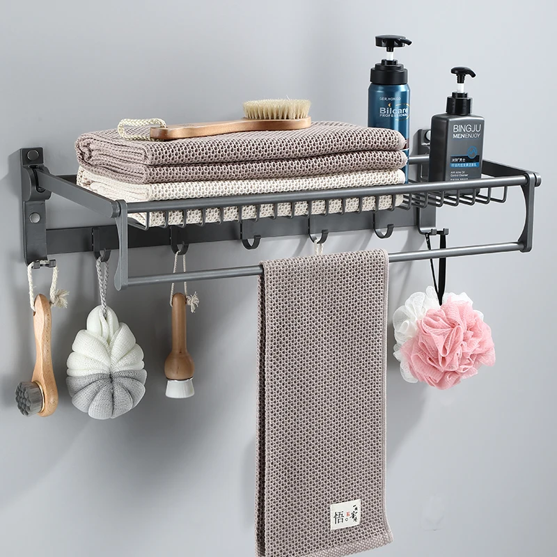 

*Folding double-layer towel wall rack, bathroom space aluminum mesh basket towel rack without punching