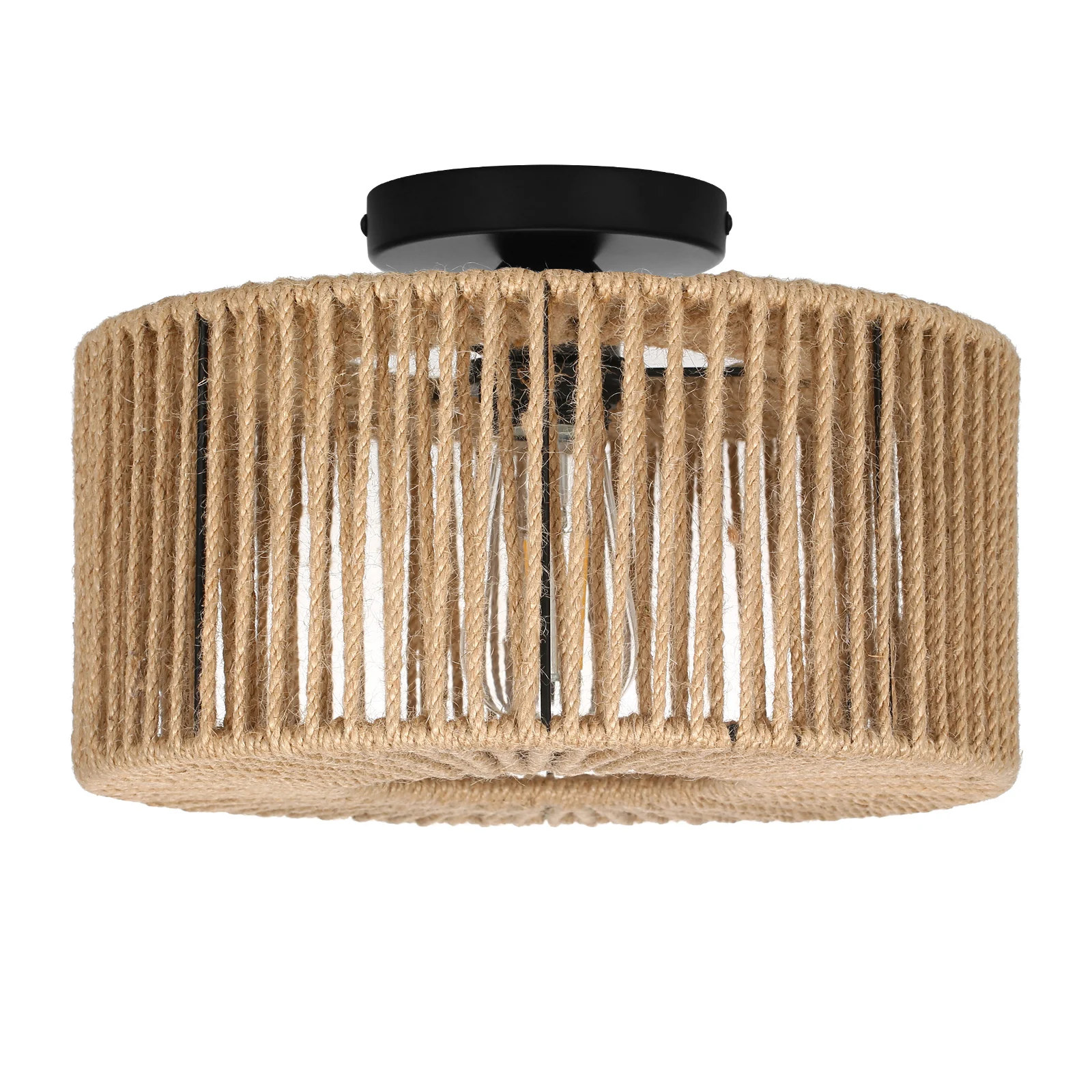 Neoglint Rattan Woven Light Fixtures Semi Flush Mount Ceiling Light Vintage Indoor Hanging Light Farmhouse Pendant Lamp