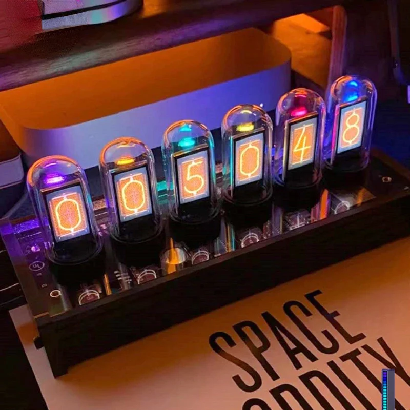 Nixie Tube Clock Glow RGB LED IPS Colour Screen Digital Clock DIY Analog Digital Tube Night Lights APP Control Gaming Room Decor