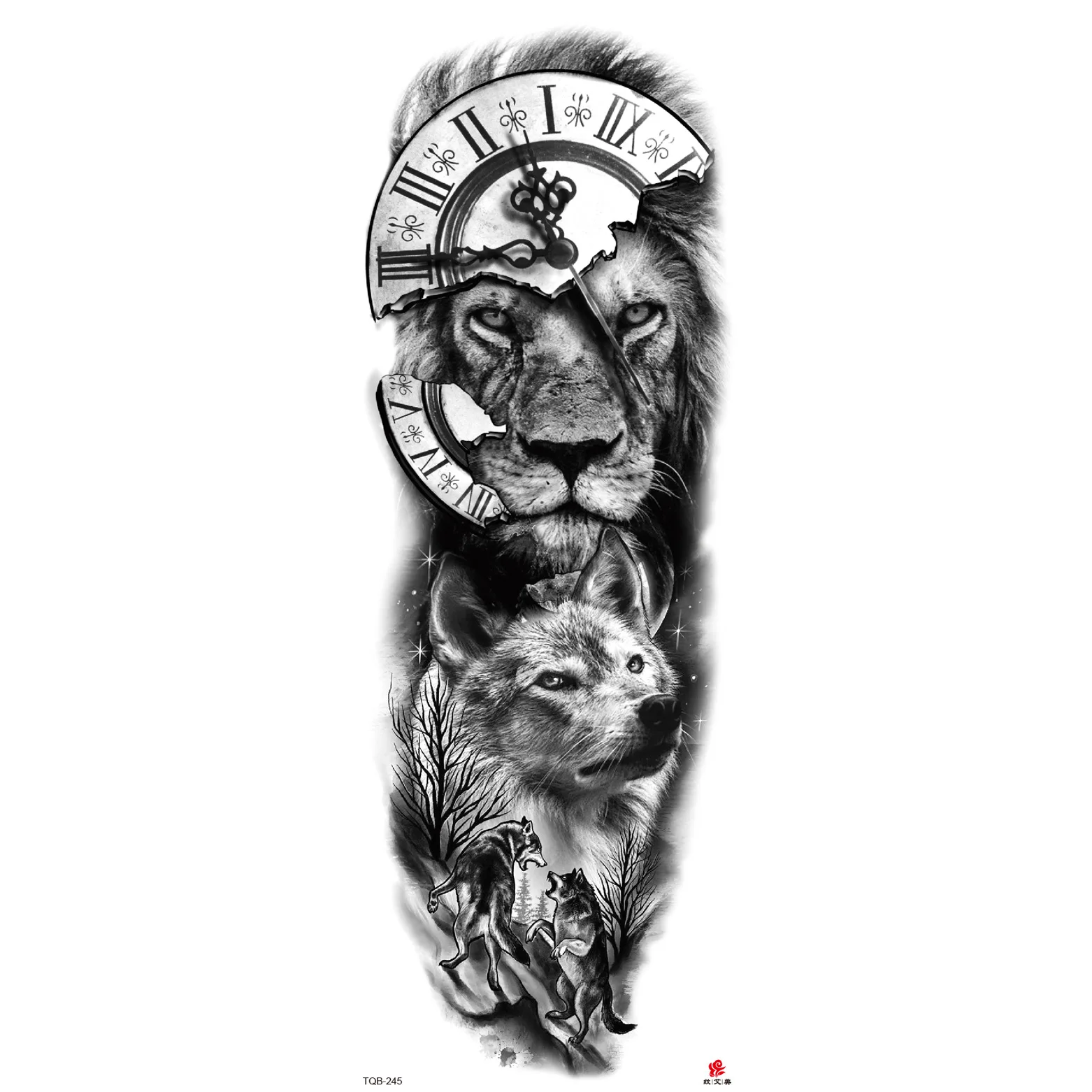 Pegatina de tatuaje de brazo completo Jesús virgen corona León pegatina de tatuaje impermeable