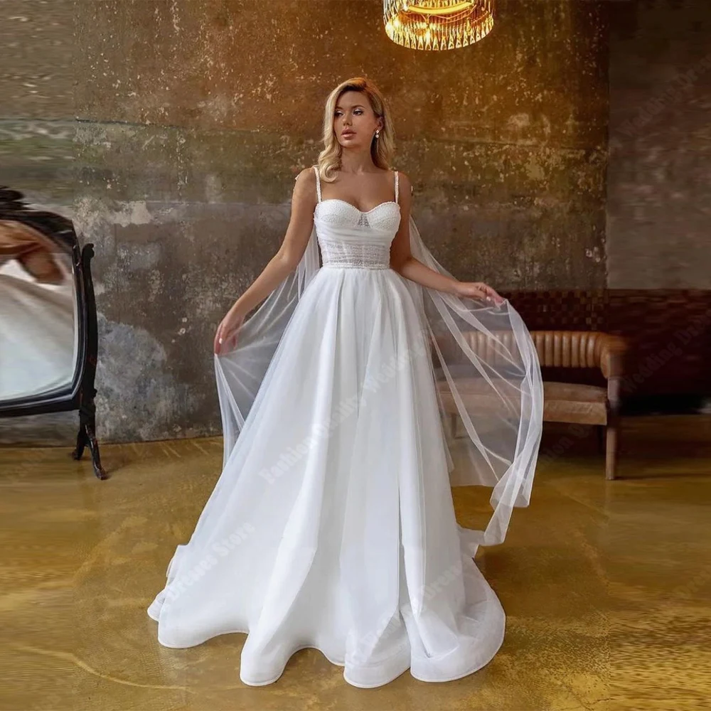 Vestidos De novia elegantes con cuello corazón para mujer, Vestidos De novia hechos a mano, línea A, diseño largo, 2024