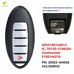 KEYECU sostituzione telecomando SMART KEY FOB 5 pulsanti 433.92MHz 4A Chip per INFINITI Q50 Q60 2016-2019 Con * tinental: S180144210