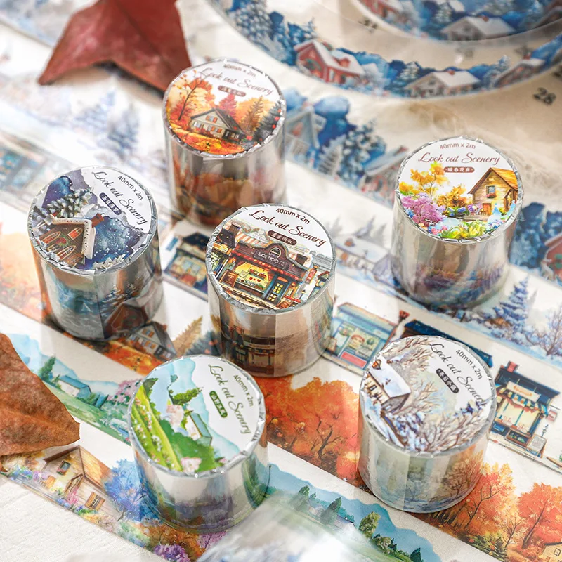 Mr. Paper, cinta de paisaje PET de la serie Overlook The Landscape, cinta de borde Vintage para alumnos, cinta decorativa de Material de cuenta de mano DIY