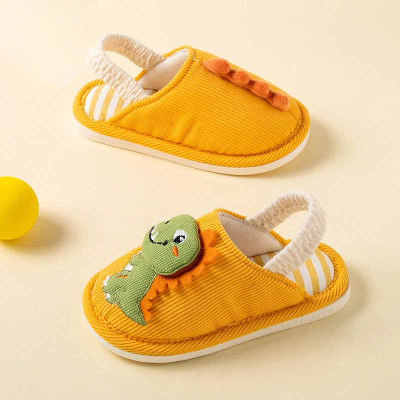 Children Plush Slippers Cute Cartoon Winter Shoes for Boys Non-slip Fashion Kids Causal Girls Dinosaur Flat Cotton Slippers Home