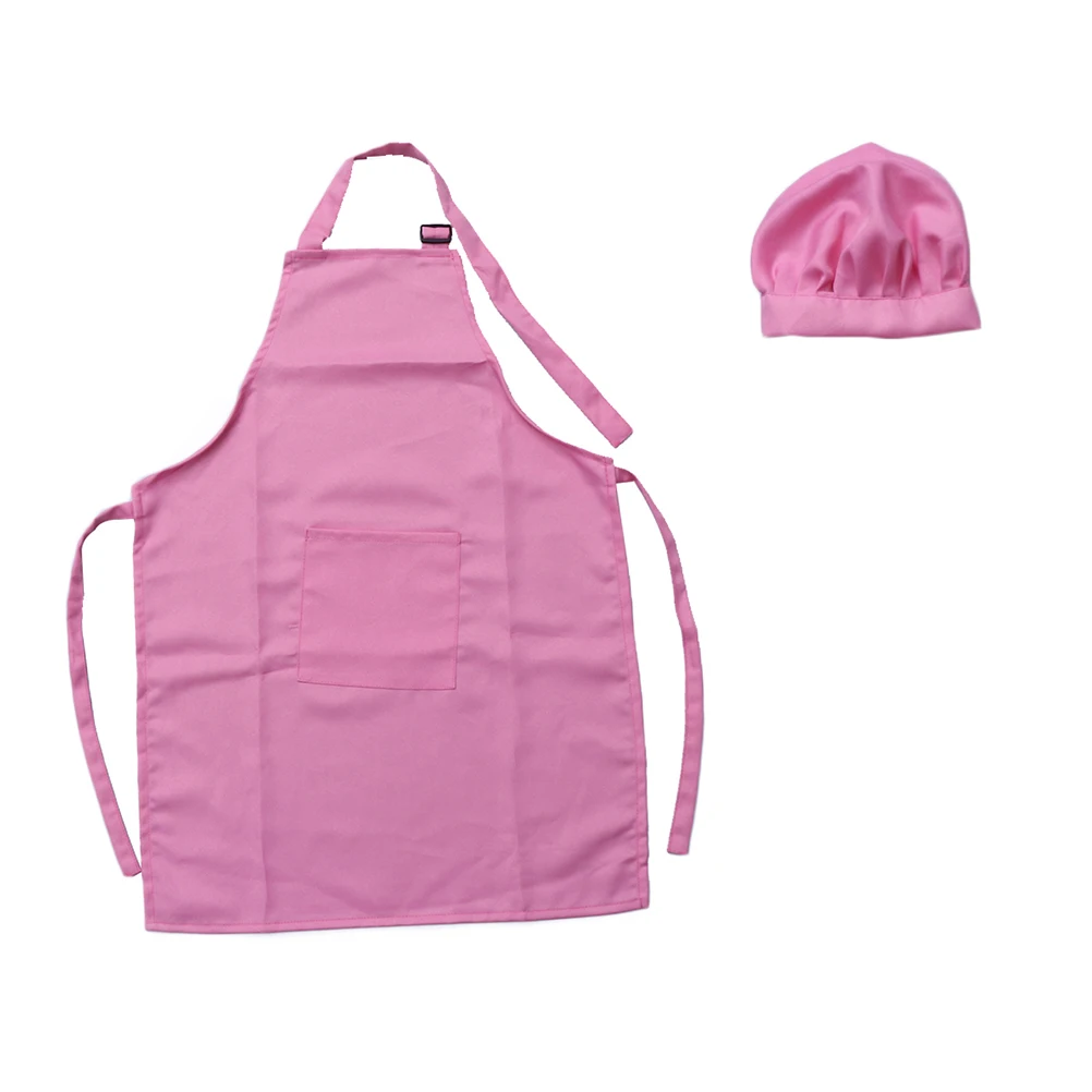 

2 PCS/Set Apron Children's Hat Cooking Hand Cuff Kids Customized Chef Playset Sleeve Pink