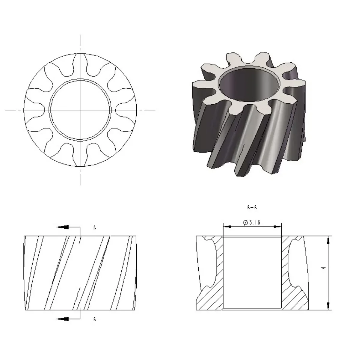 0.5M 10T Gearbox Helical gear For 37GB Motor Gear 520 3530 545 550 motor diy 2.0 3.0 3.17mm Bore diameter